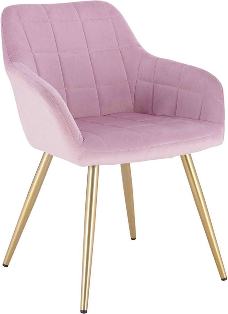 Happyment Luxe Eetkamerstoelen - Velvet Roze/goud - Fauteuils met armleuning - Woonkamerstoelen - Keukenstoelen - Kuipstoel - Set van 1