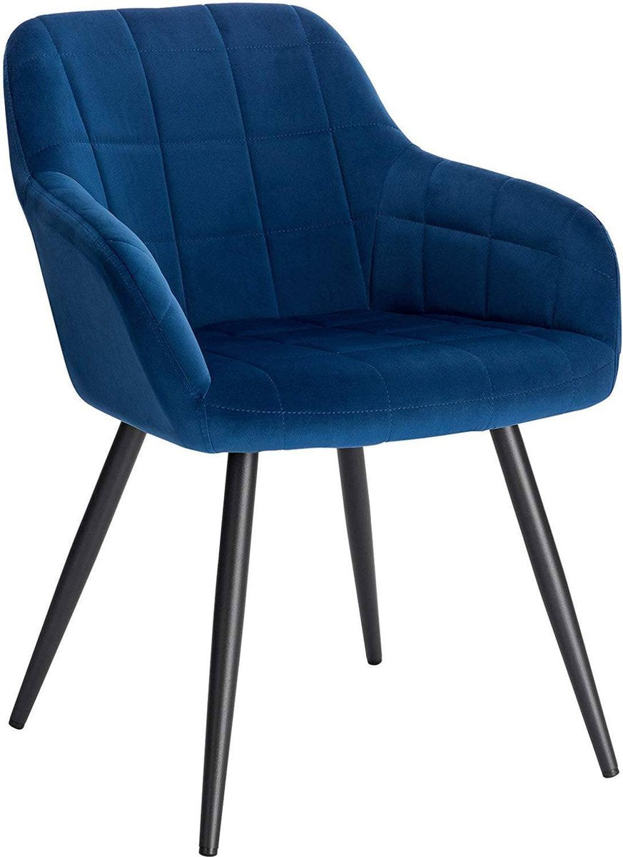 Happyment Stoel Teddo - Eetkamerstoel - Blauw Velvet - Zwarte Metalen poten - set van 1 - Zithoogte 47cm - deluxe
