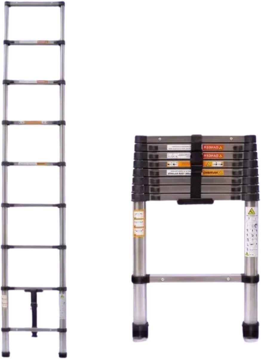 Telescopische Ladder Rovendo - Roestvrijstalen Vouwladder - Draagbare Uitschuifbare Loft Ladder - Max. Belasting 150kg - EN131