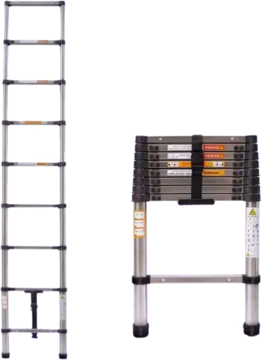 Telescopische Ladder Nazo - 190CM - Roestvrijstalen Vouwladder - Draagbare Uitschuifbare Loft Ladder - Max. Belasting 150kg/330lb - EN131