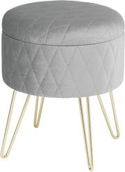 Happyment Luxe Poef Velvet - Grijs - Zitkist met deskel - Voetenbank met opbergruimte - Opbergbox hocker - 2in1