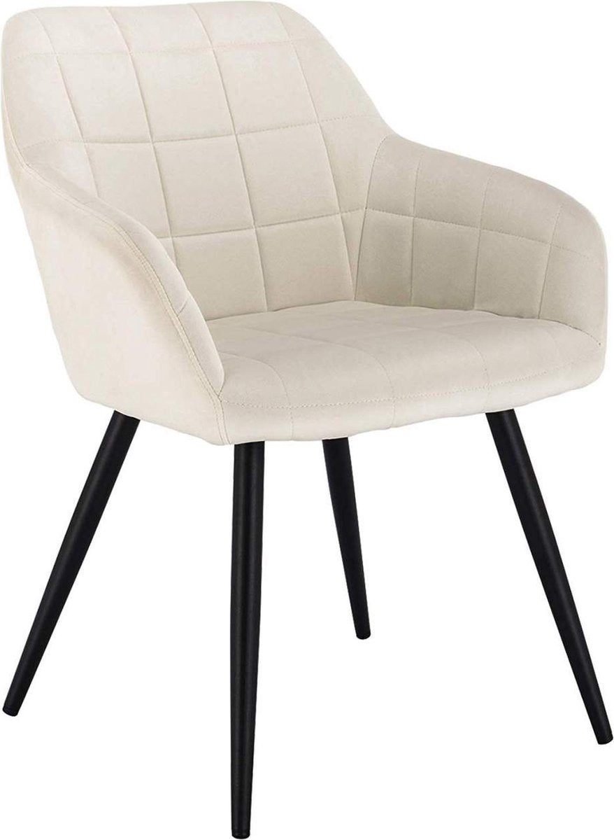 Happyment Stoel Servio - Eetkamerstoel - Creme Velvet - Zwarte Metalen poten - set van 1 - Zithoogte 47cm - deluxe