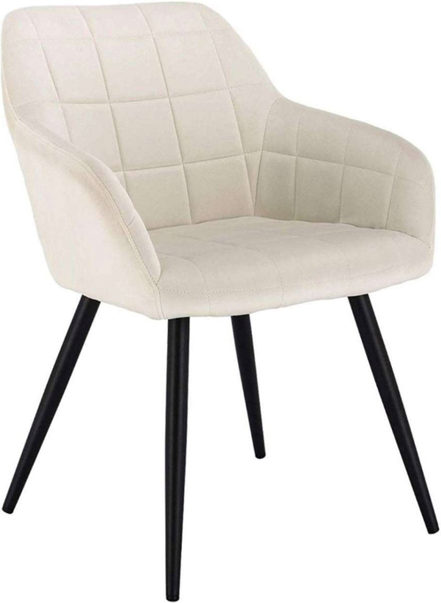 Happyment Luxe Eetkamerstoelen - Velvet Creme - Fauteuils met armleuning - Woonkamerstoelen - Keukenstoelen - Kuipstoel - Set van 1