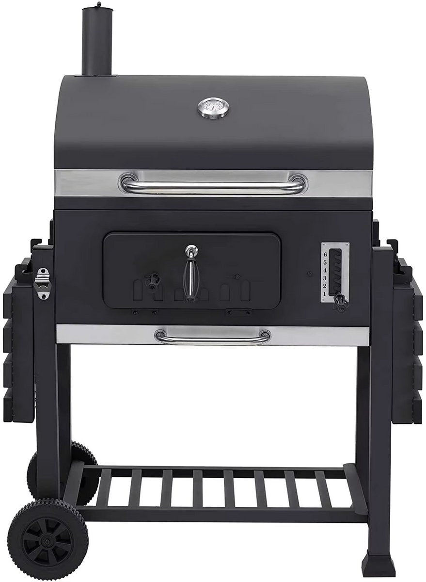 Extra Grote Houtskoolbarbecue - Dubbele zone - Buitengrill met Dubbele Zone, Verstelbaar Houtskoolblad en Opvouwbare Bijzettafel
