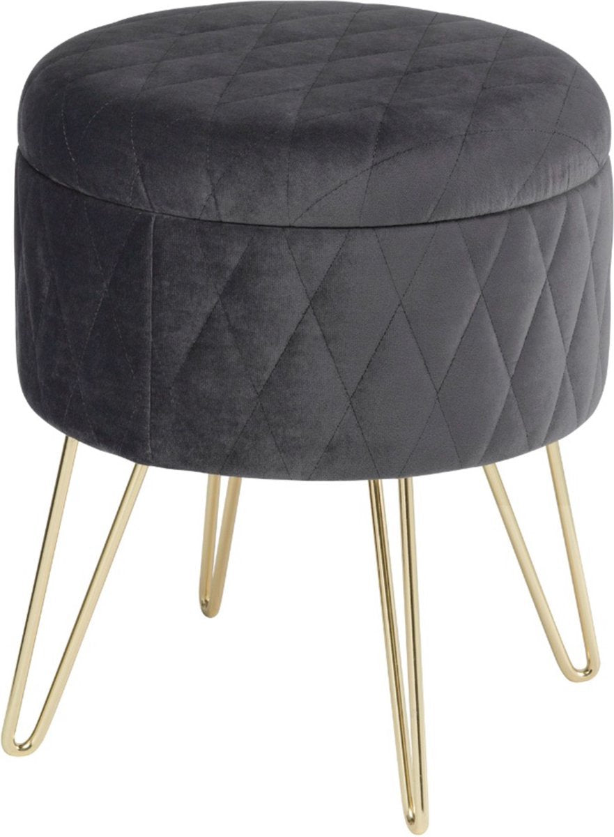 Luxe Poef - Velvet - Donkergrijs - Met opbergruimte - 2-in-1 design
