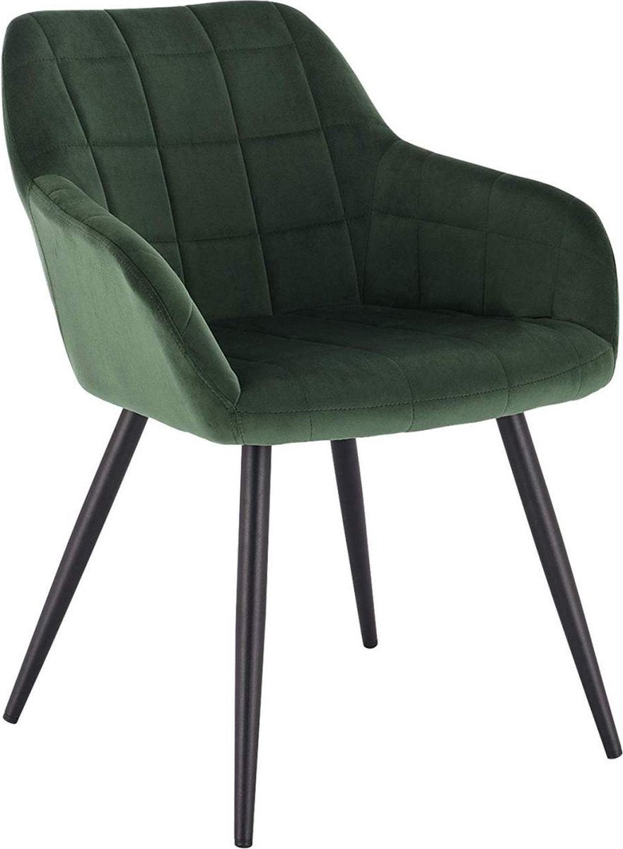 Stoel - Groen Velvet - Zwarte metalen poten - Set van 1 - Zithoogte 47cm - Luxe