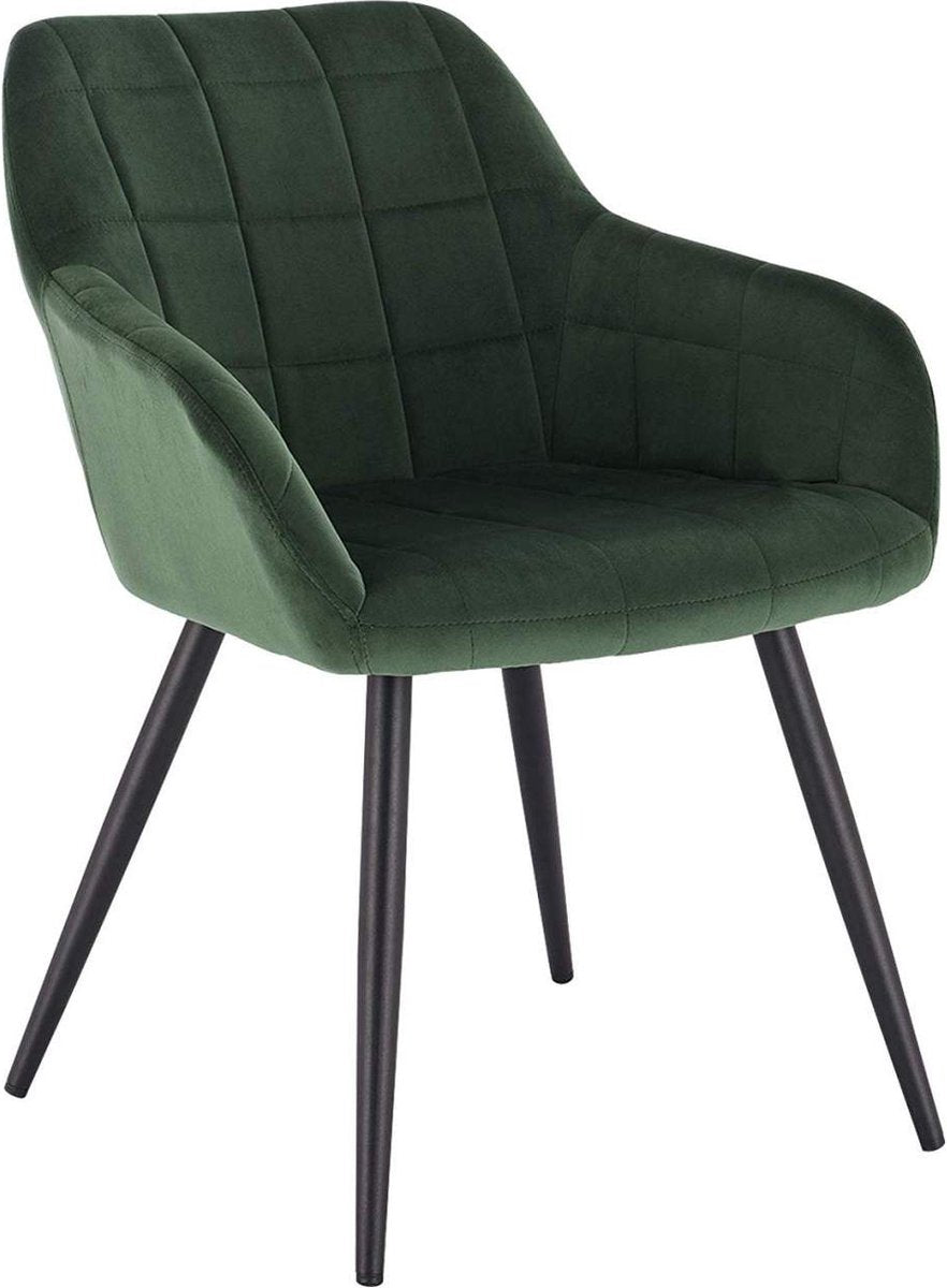 Happyment Stoel Nero - Eetkamerstoel - Donkergroen Velvet - Zwarte Metalen poten - set van 1 - Zithoogte 47cm - deluxe