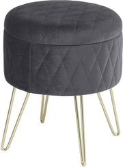 Happyment Poef deluxe - Voetenbank met opbergruimte - Donkergrijs - Opbergbox hocker - Zitkist met deskel - Velvet - 31.5x31.5x36cm