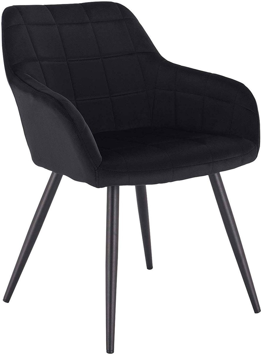 Happyment Stoel Spectral - Eetkamerstoel - Zwart Velvet - Zwarte Metalen poten - set van 1 - Zithoogte 47cm - deluxe