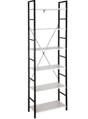 Boekenkast Zerry - Industrieel - 6 Lagen - Wit/Zwart - Boekenrek - Woonkamer, slaapkamer en kinderkamer - Hout/Metaal - 60x28x180cm