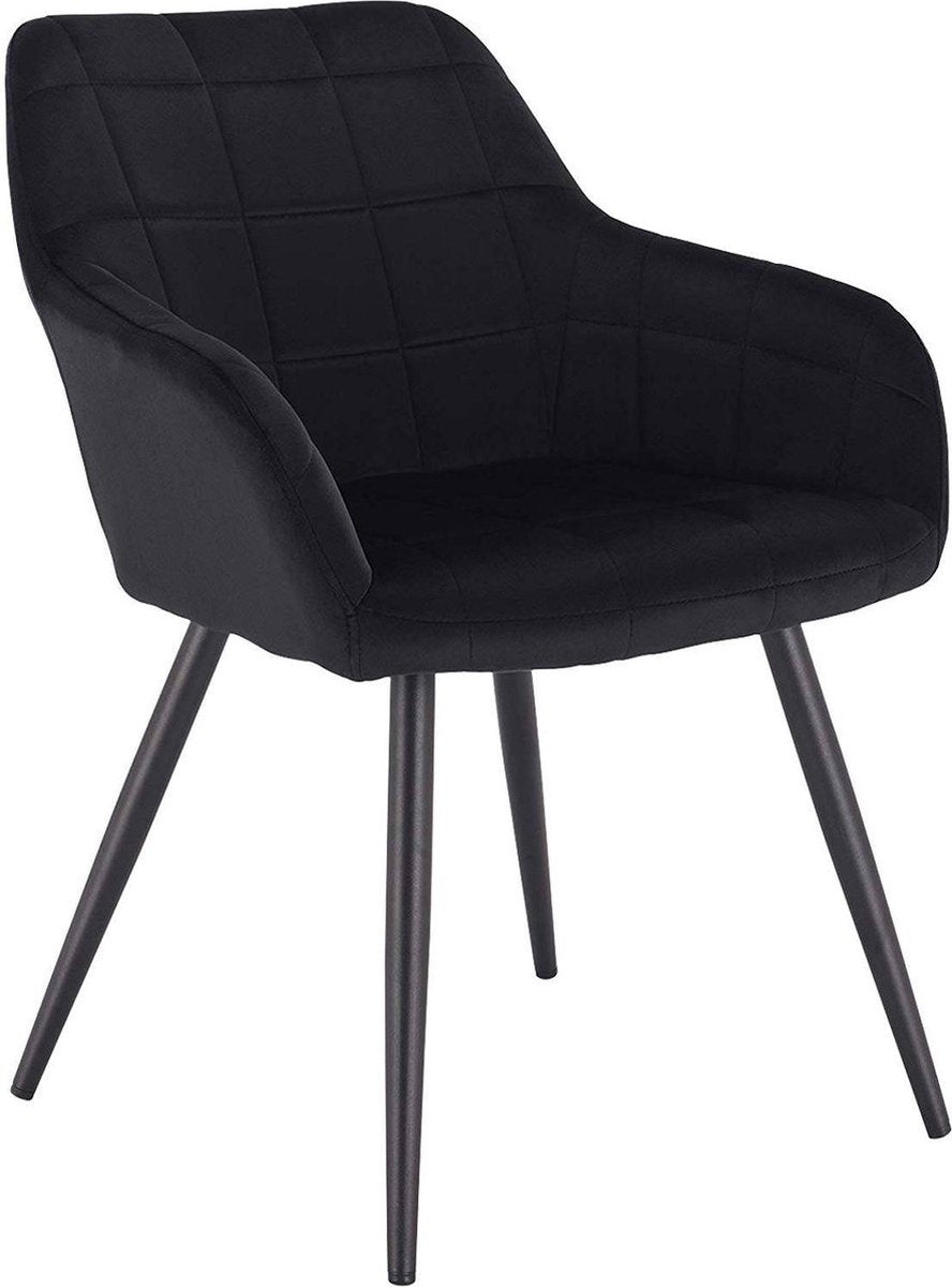 Bolt Edge Eetkamerstoel - Zwart Velvet - Met zwarte poten - Zithoogte 47cm - Set van 1