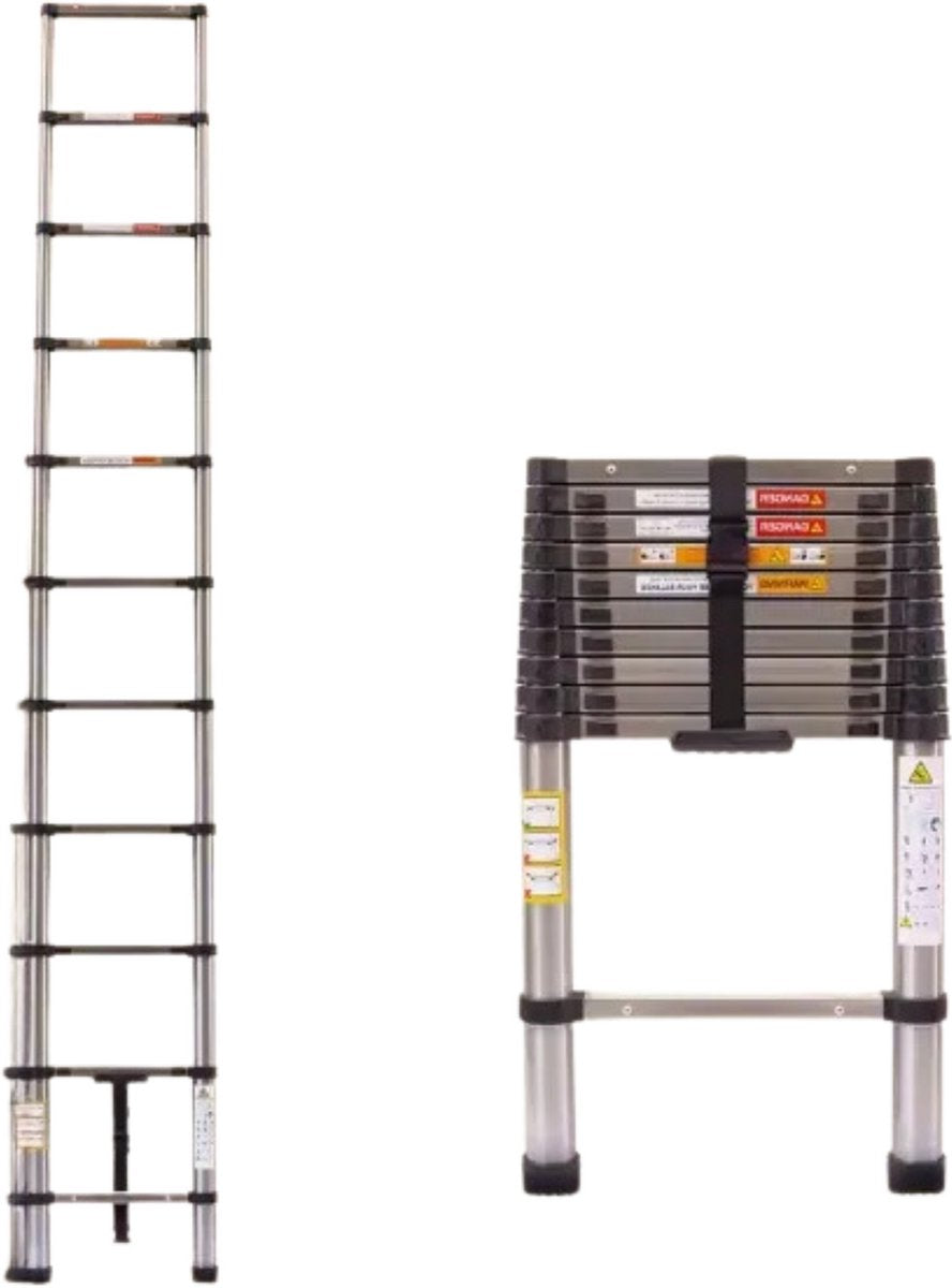 Telescopische Ladder Zero - 320CM - Roestvrijstalen Vouwladder - Draagbare Uitschuifbare Loft Ladder - Max. Belasting 150kg/330lb - EN131