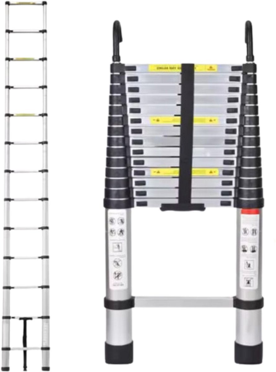 Telescopische Ladder 4,4M - Aluminium Uitschuifbare Ladder - Lichtgewicht & Draagbaar - Stabiele Haken - Max. 150KG Belastbaar