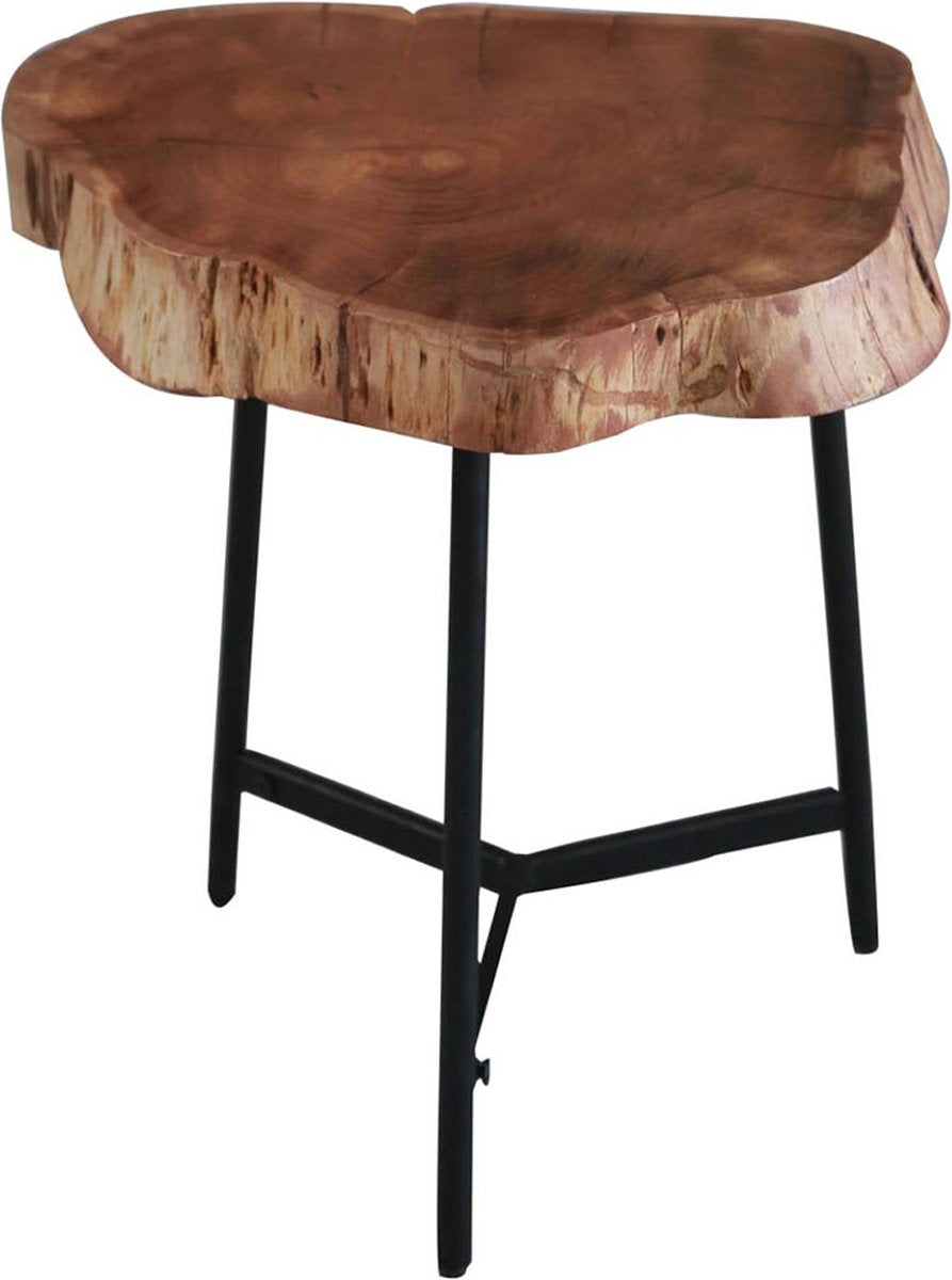 Happyment Bijzettafel Bordux - Acacia Hout - Laptoptafel - Industrieel - Ontbijt - Bed - Rond - Bruin - Boomstamlook