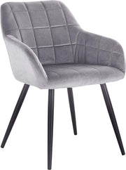 Eetkamerstoel - Grijs Velvet - Zwarte Poten - Zithoogte 47cm - Set van 1