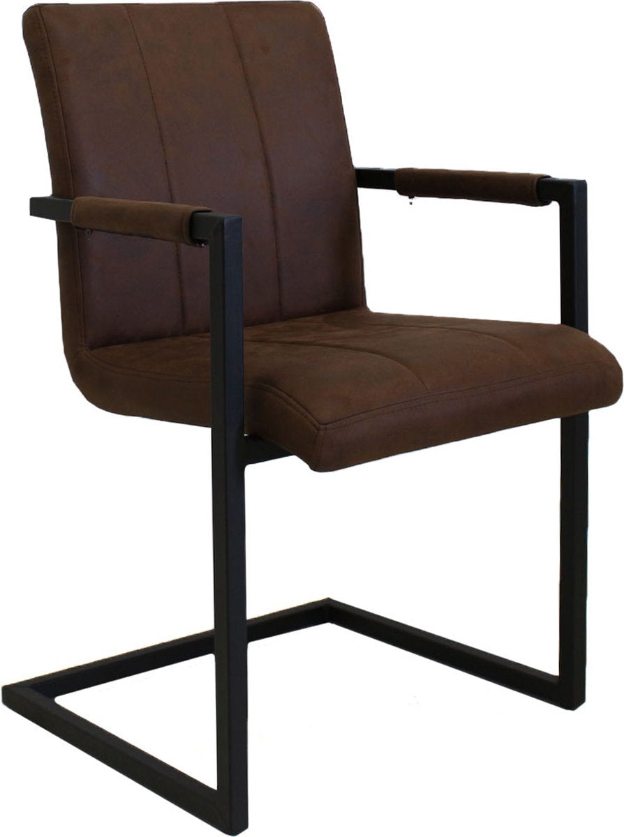 Happyment Eetkamerstoel Farlo - Bruin microvezel - Metalen poten - set van 1 - Zithoogte 46cm