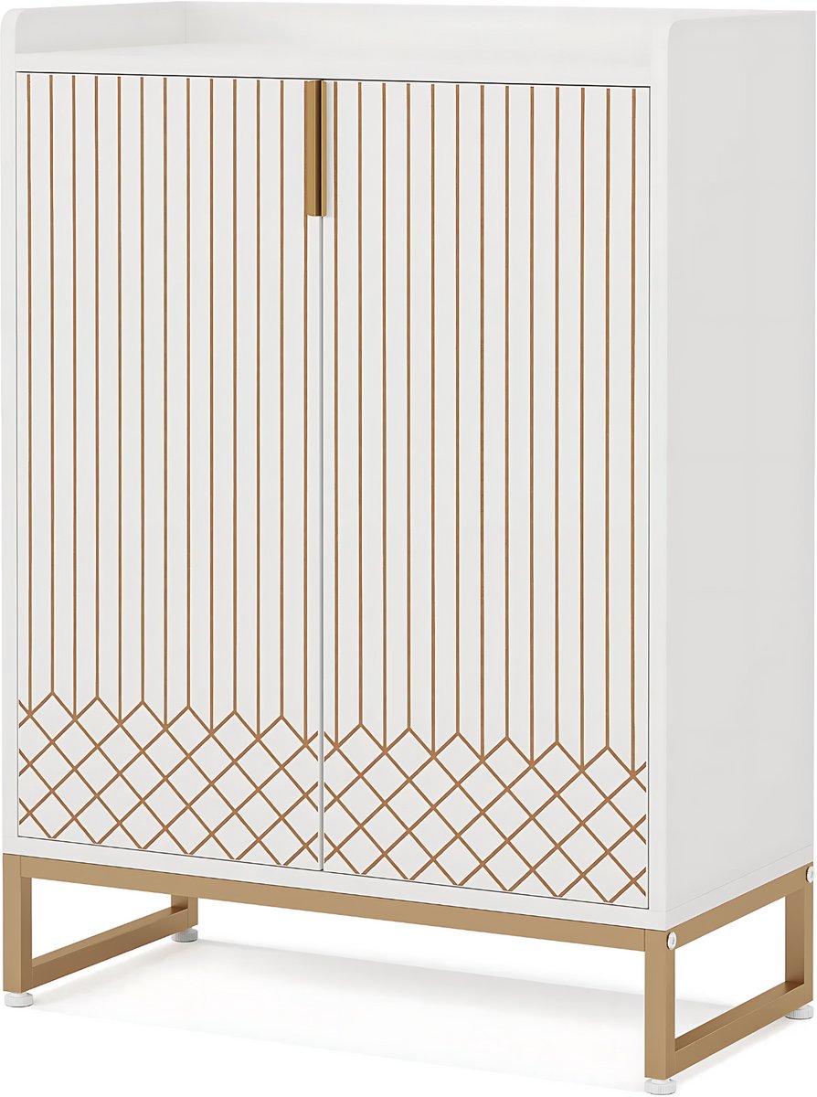 Schoenenkast met deuren - 5 lades - Wit - Voor 20 paar - Schoenenrek - Woonkamer en slaapkamer - 105 cm hoog × 75 cm breed × 35 cm diep