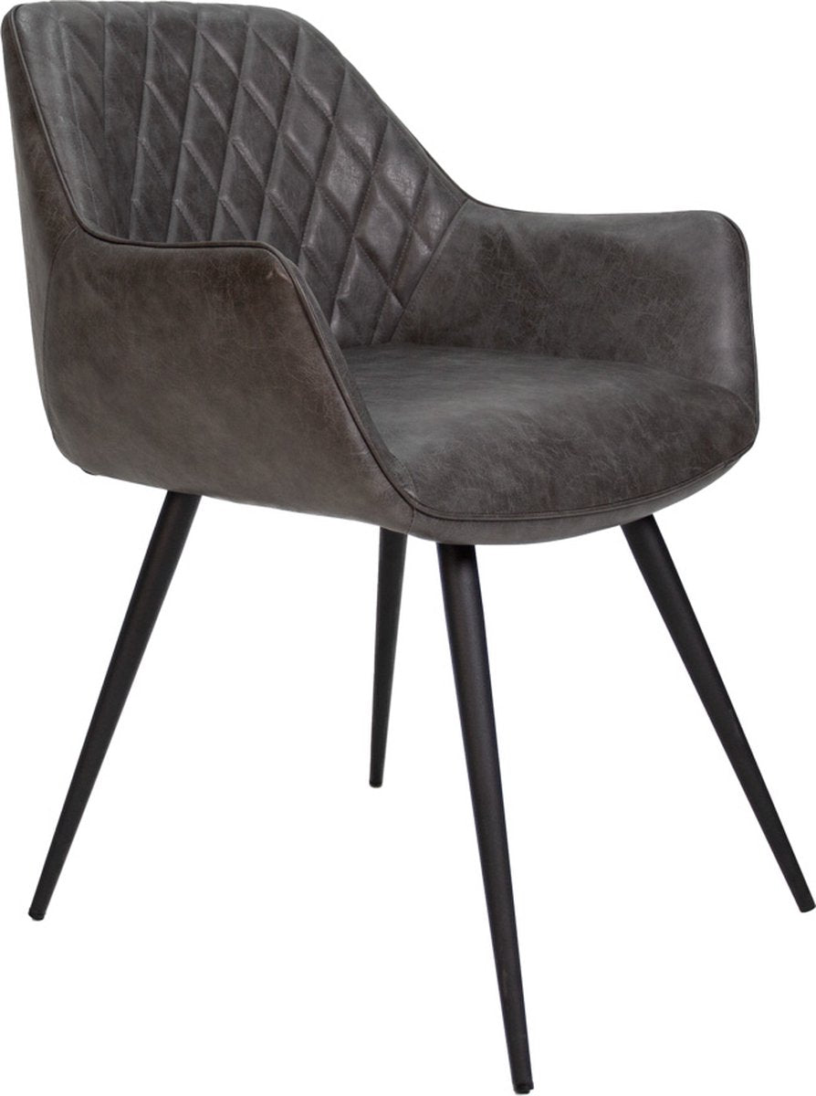 Happyment Eetkamerstoel Gerio - Antraciet - Stoel - Kunstleer - Metalen poten - Set van 1 - Zithoogte 49cm