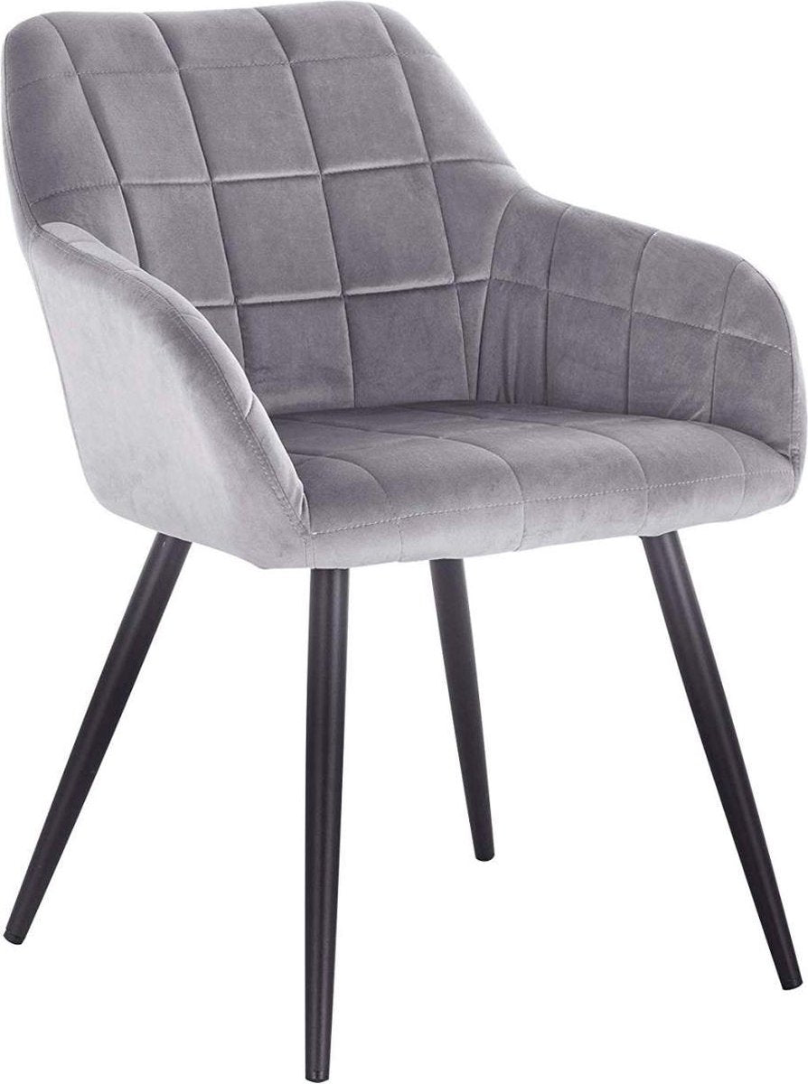 Happyment Stoel Serverino - Eetkamerstoel - Grijs Velvet - Zwarte Metalen poten - set van 1 - Zithoogte 47cm - deluxe