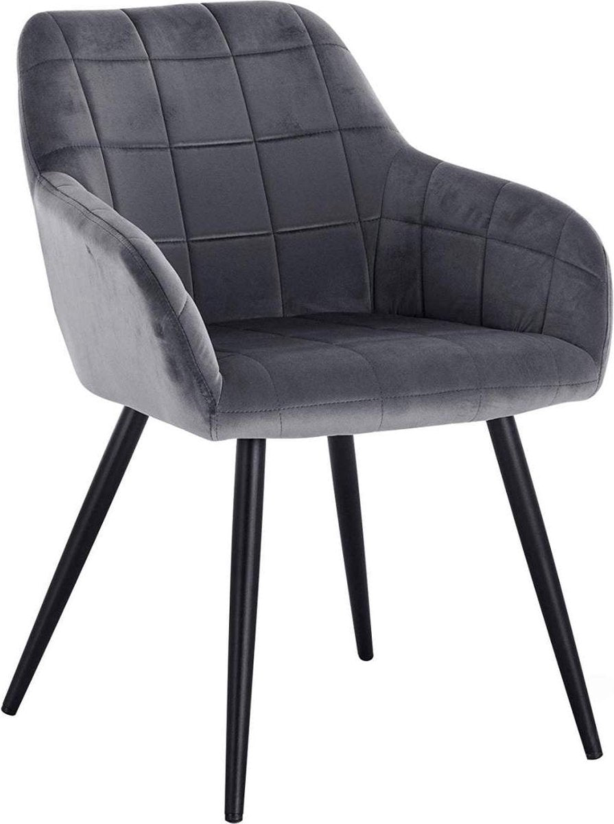 Happyment Stoel Verino - Eetkamerstoel - Donkergrijs Velvet - Zwarte Metalen poten - set van 1 - Zithoogte 47cm - deluxe