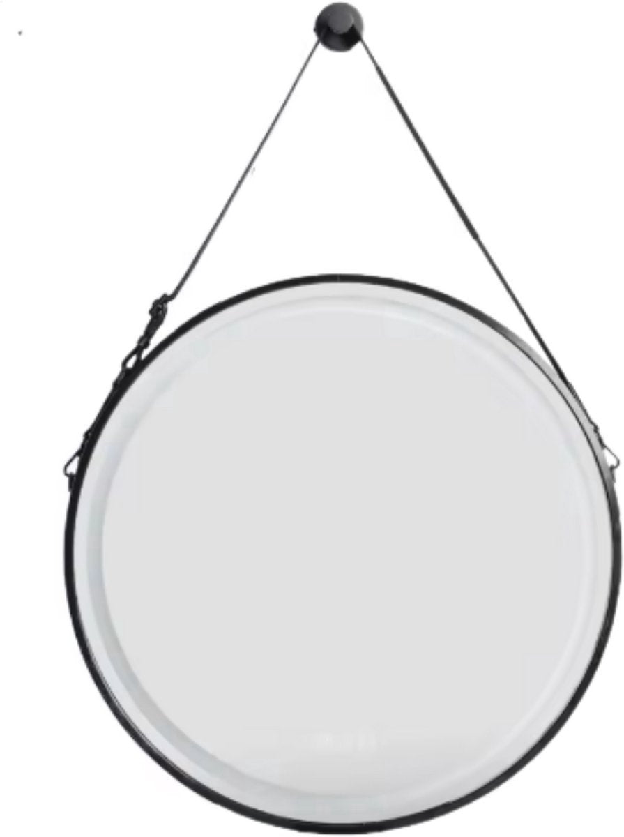 Ronde spiegel Veridian - Met verlichting - 80cm - Voor Badkamer, Make-up & Wandmontage - Dimbaar licht met voorruitverluchting - Zwart