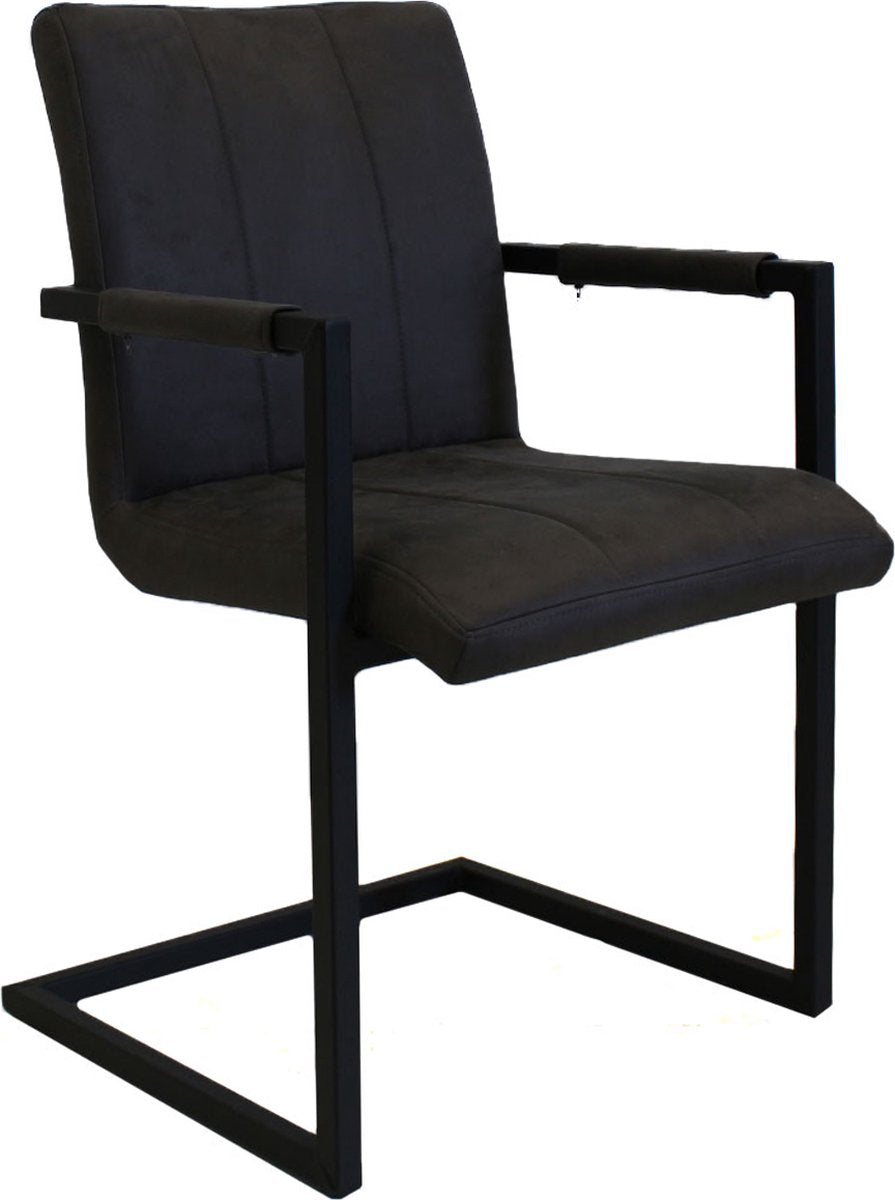 Happyment Eetkamerstoel Levino - Zwart microvezel - Metalen poten - set van 1 - Zithoogte 46cm - deluxe