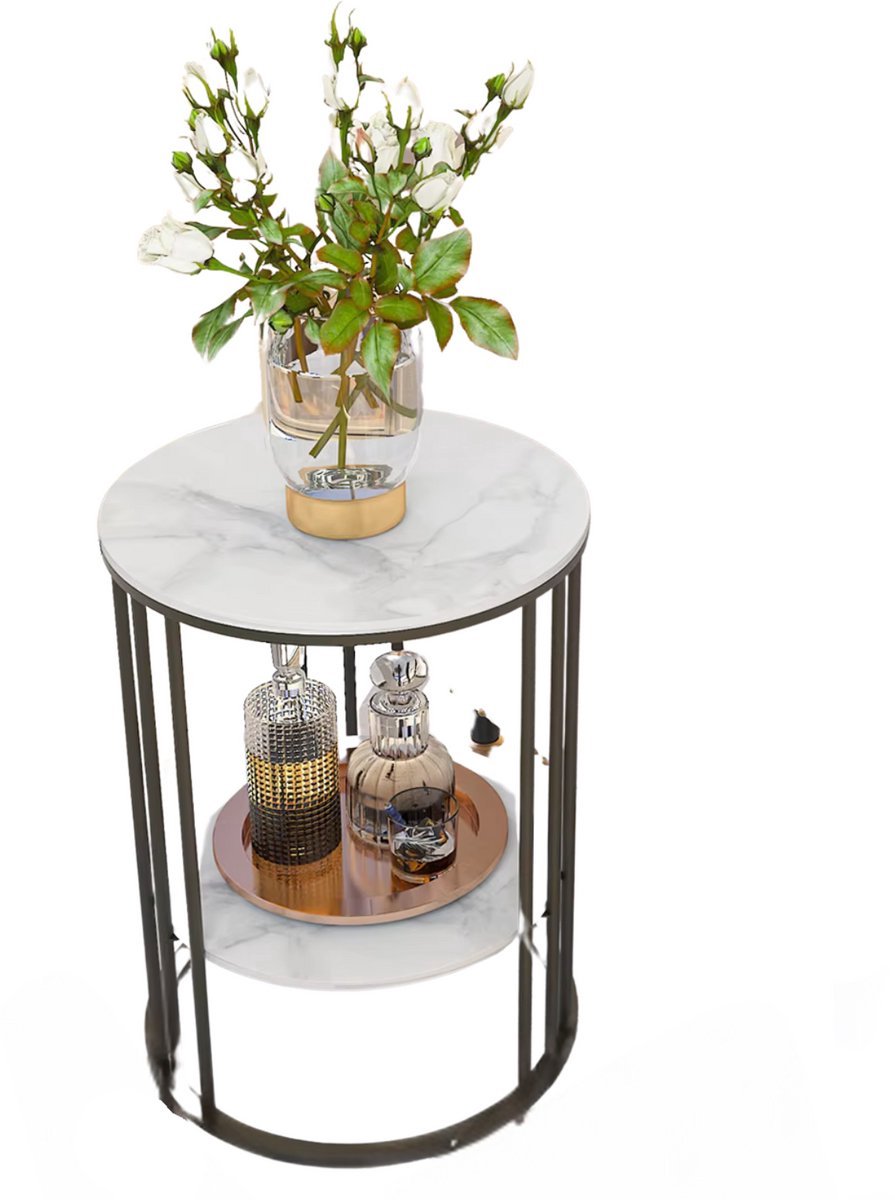 Ronde bijzettafel Malito Tavien - Salontafel - Woonkamer - Marmerlook - Side table - 40cm
