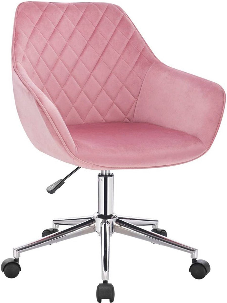 Happyment Werkkruk Paulo - Roze - Voor volwassenen - Op wieltjes - Velvet - Ergonomische bureaustoel - In hoogte verstelbaar - Met armleuning