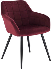 Eetkamerstoel - Donkerrood - Velvet - Zwarte poten - Zithoogte 47cm - Set van 1