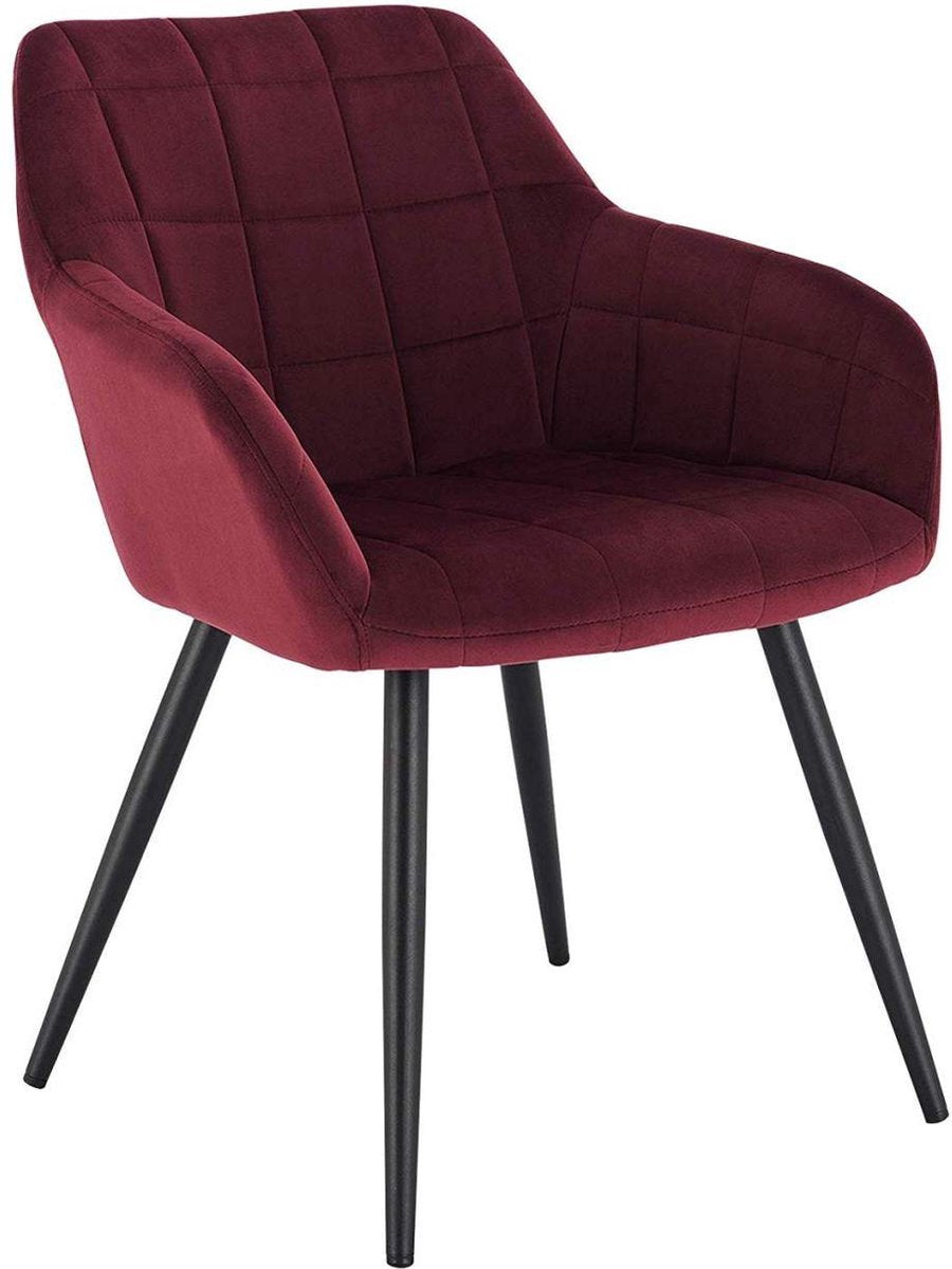 Eetkamerstoel - Donkerrood - Velvet - Zwarte poten - Zithoogte 47cm - Set van 1