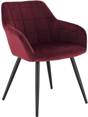 Happyment Stoel Ameri - Eetkamerstoel - Donkerrood Velvet - Zwarte Metalen poten - set van 1 - Zithoogte 47cm - deluxe