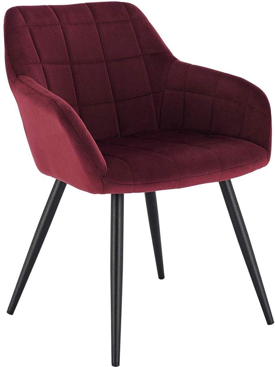 Happyment Stoel Ameri - Eetkamerstoel - Donkerrood Velvet - Zwarte Metalen poten - set van 1 - Zithoogte 47cm - deluxe