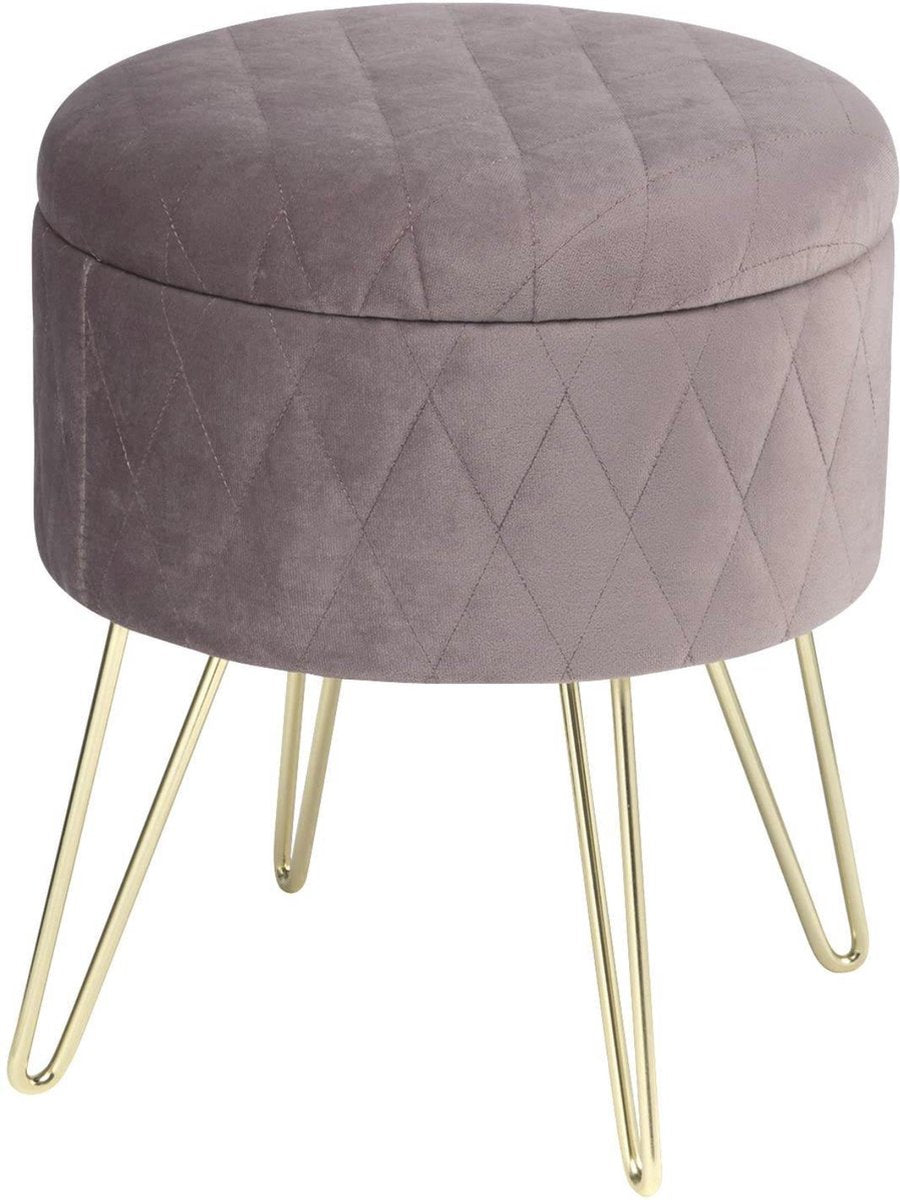 Happyment Poef deluxe - Voetenbank met opbergruimte - Roze - Opbergbox hocker - Zitkist met deskel - Velvet - 31.5x31.5x36cm