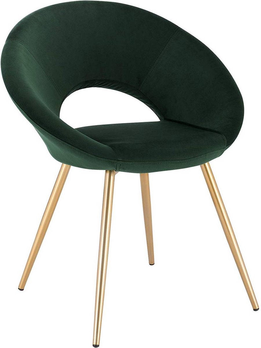 Luxe Velvet Stoel - Groen - Eetkamerstoel - Met armleuning - Vergaderstoel - Gouden Metalen poten - Set van 1 - Zithoogte 47cm
