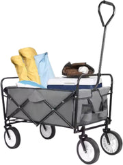 Bolderkar - Grijs - Strandwagen - Opvouwbaar tuinwagen - Met duwstang - Voor buitengebruik - 115 kg capaciteit - All terrain