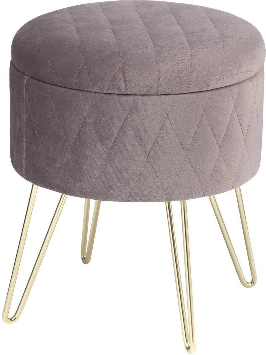 Bolt Edge Poef - Roze - Velvet - Met opbergruimte - 31.5x31.5x36cm