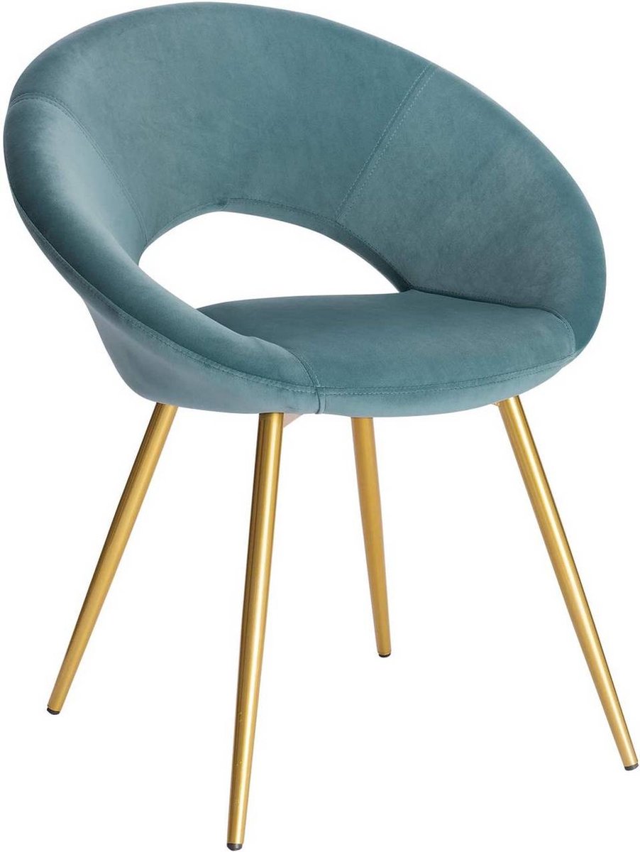 Luxe Velvet Stoel - Turquoise - Eetkamerstoel - Met armleuning - Vergaderstoel - Gouden Metalen poten - Set van 1 - Zithoogte 47cm