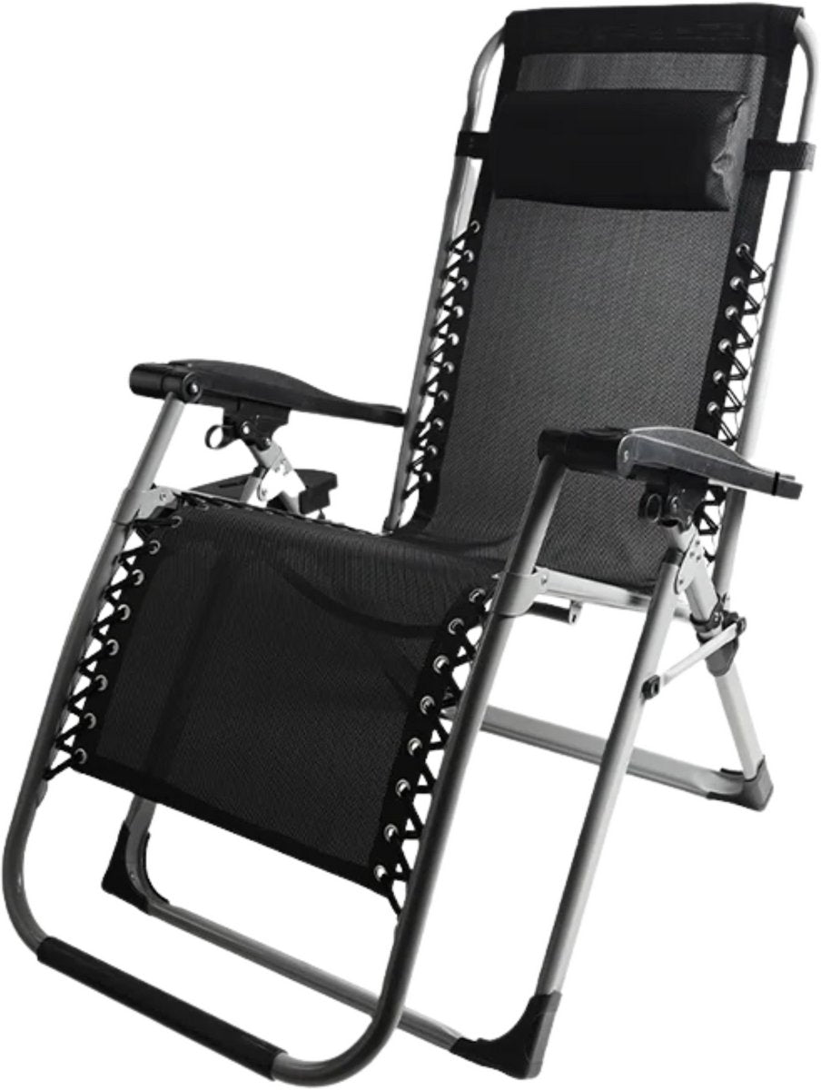 Tuinstoelen - Campingstoel - Ligstoel - Klapstoel - Voor outdoor, camping & tuin - Verstelbare rugleuning met bekerhouder - Draagbare ligstoel en fauteuil - Zwart - 1 stuk