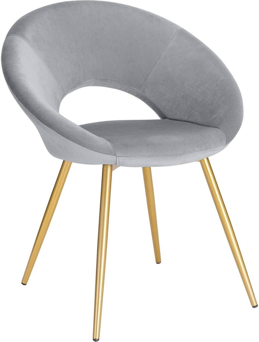 Luxe Velvet Stoel - Lichtgrijs - Eetkamerstoel - Met armleuning - Vergaderstoel - Gouden Metalen poten - Set van 1 - Zithoogte 47cm
