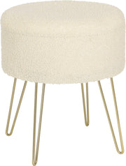 Luxe Poef Feri - Met opbergruimte - Rond - Voetenbank met opbergruimte - Opbergbox hocker - Zitkist met deskel - Beige - Teddy - 39x39x44 cm