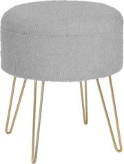 Luxe Poef Zaza - Met opbergruimte - Rond - Voetenbank met opbergruimte - Opbergbox hocker - Zitkist met deskel - Lichtgrijs - Teddy - 39x39x44 cm