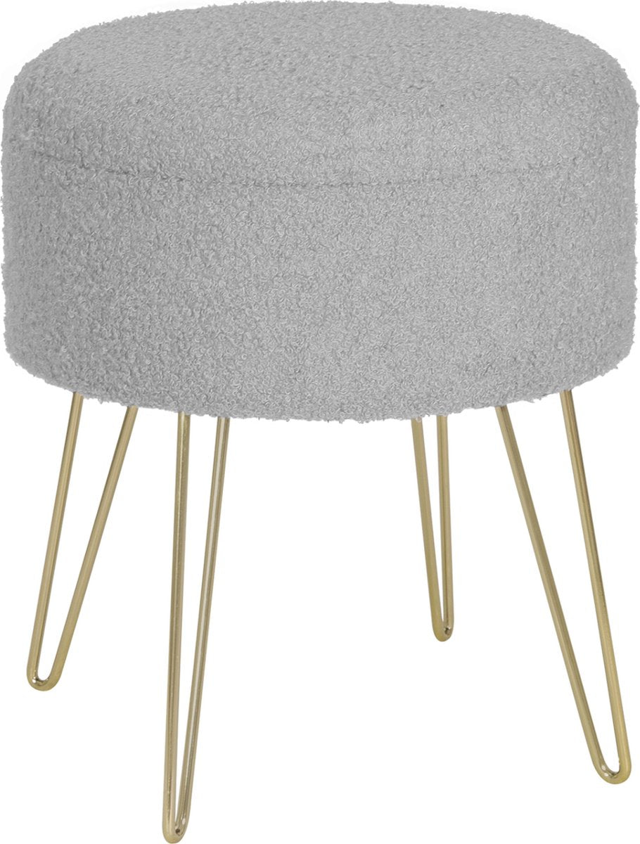 Luxe Poef Zaza - Met opbergruimte - Rond - Voetenbank met opbergruimte - Opbergbox hocker - Zitkist met deskel - Lichtgrijs - Teddy - 39x39x44 cm
