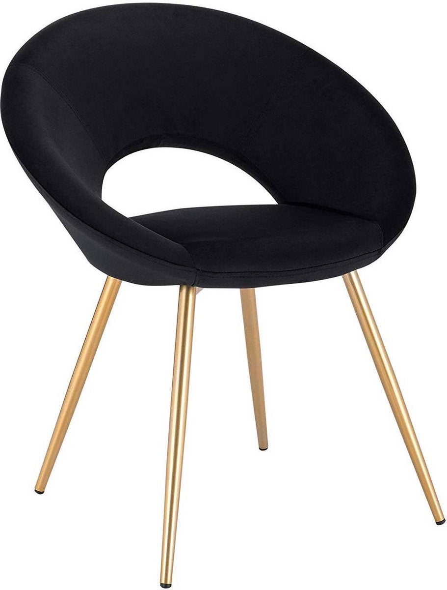 Luxe Velvet Stoel - Zwart - Eetkamerstoel - Met armleuning - Vergaderstoel - Gouden Metalen poten - Set van 1 - Zithoogte 47cm
