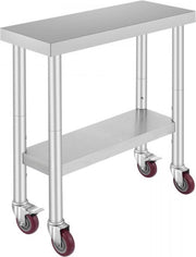 Keukentafel horeca - RVS - Werktafel met wielen - Bijzettafel verplaatsbaar - Keukeneiland - 76 x 30 x 86 cm