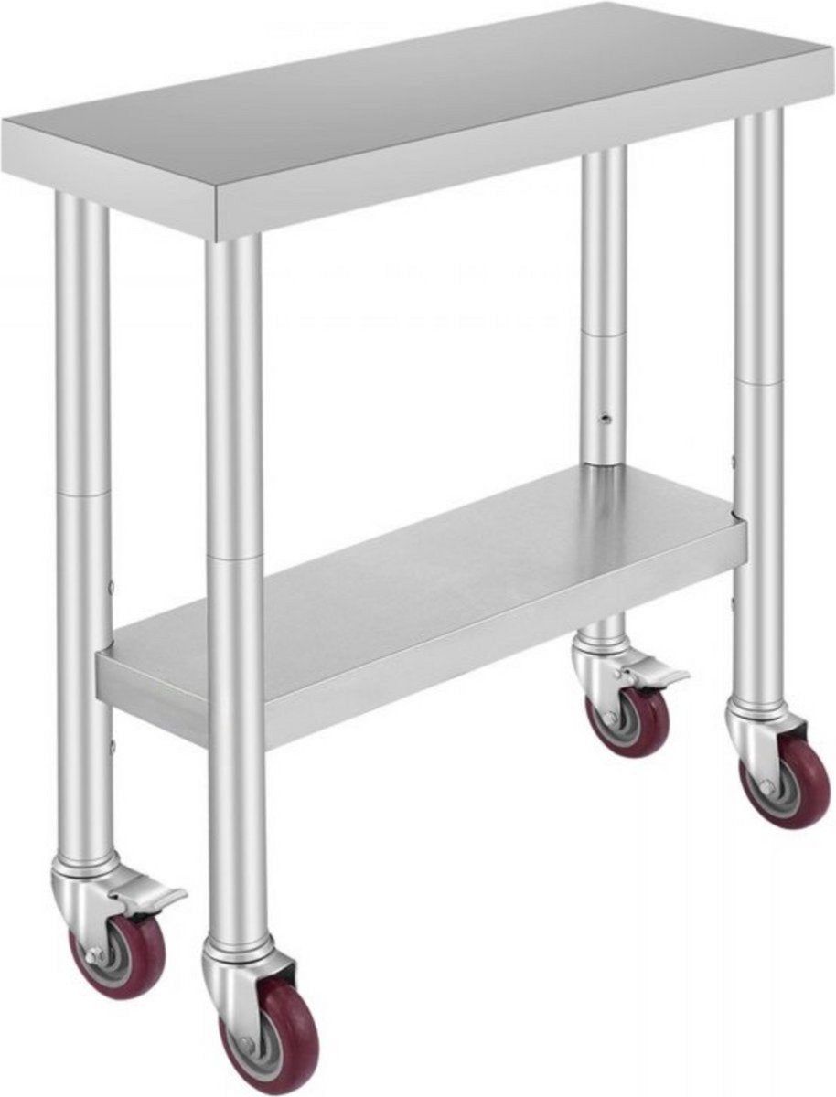 Keukentafel horeca - RVS - Werktafel met wielen - Bijzettafel verplaatsbaar - Keukeneiland - 76 x 30 x 86 cm