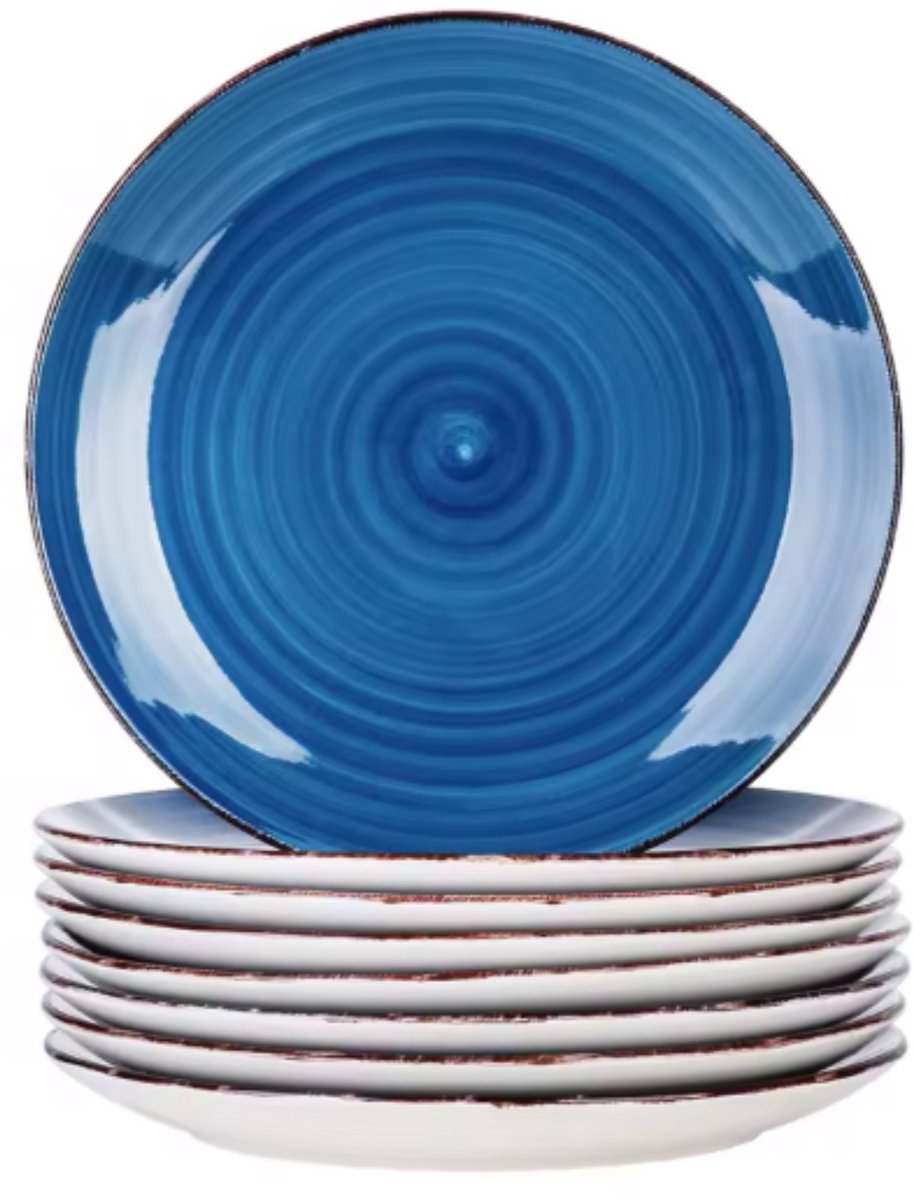 Ventina Serviesset - 8 delig - 8 persoons - Donkerblauw - Dinerborden - Bordenset - Diepe borden - Ontbijtborden - Servies - Keukenservies