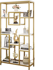 Boekenkast Ceylix - 8 Lagen - Boekenrek - Moderne Opbergrek Metaal - Goud met Marmerlook - Woonkamer