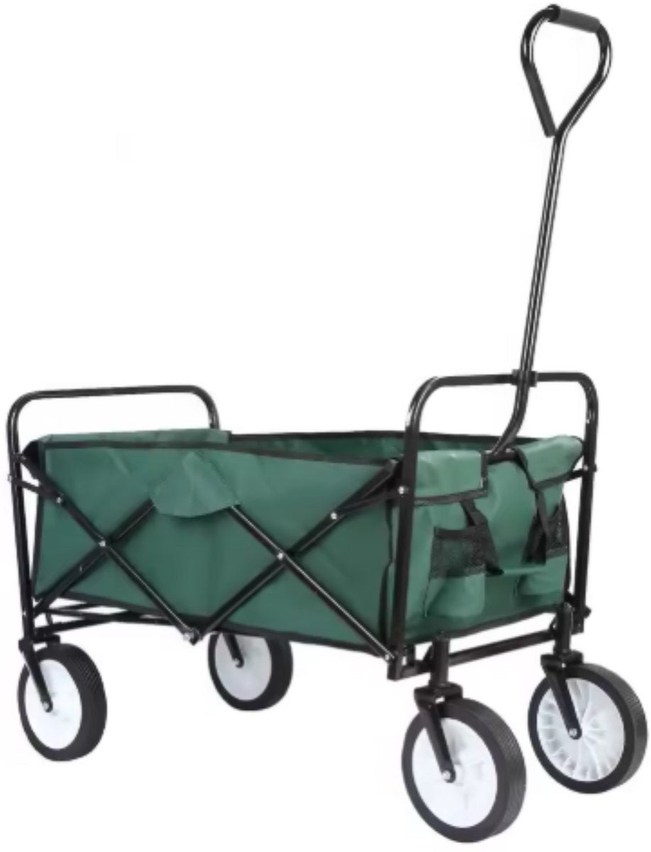 Bolderkar - Groen - Strandwagen - Opvouwbaar tuinwagen - Met duwstang - Voor buitengebruik - 115 kg capaciteit - All terrain