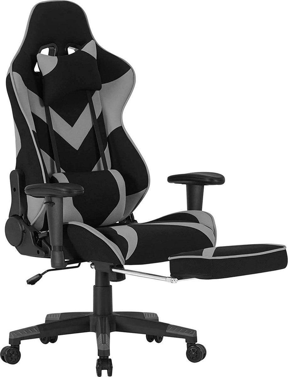 Luxe Gamingstoel - Grijs - Ergonomische Gamestoel met Voetsteun - Verstelbare Bureaustoel - Stof