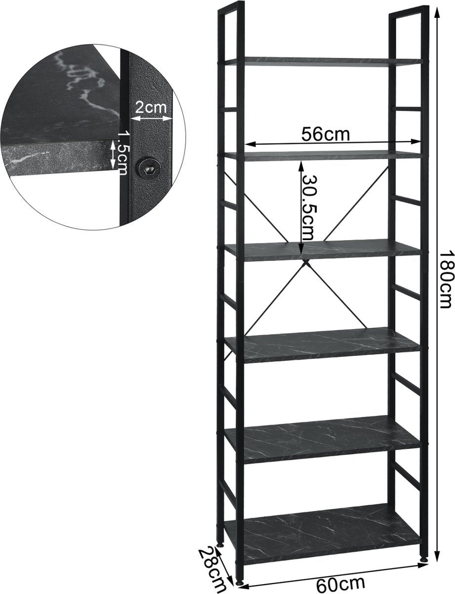 Bolt Edge Boekenkast - Industrieel - 6 lagen - Bruin/Zwart - Hout/metaal - 60x28x180cm